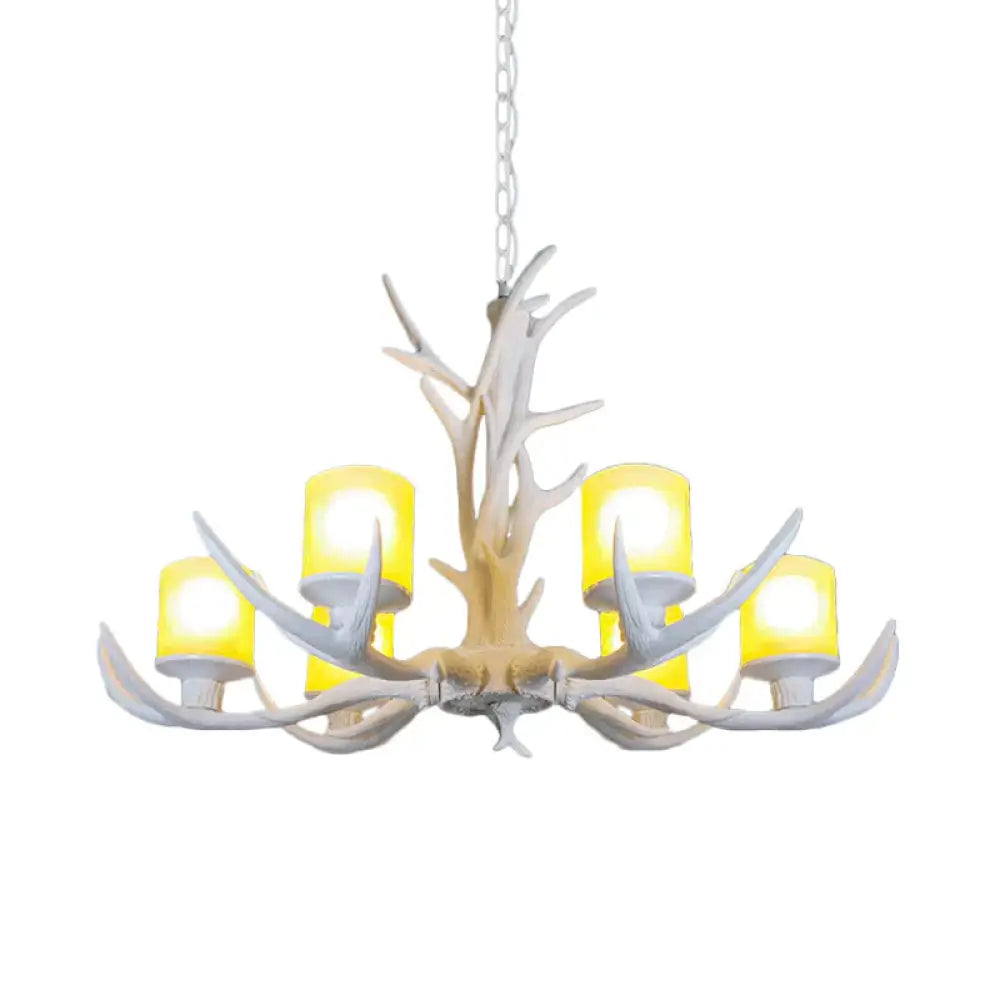 Resin Starburst Chandelier Lamp Cottage 4/6/8 Bulbs Bedroom Hanging Light Kit In White