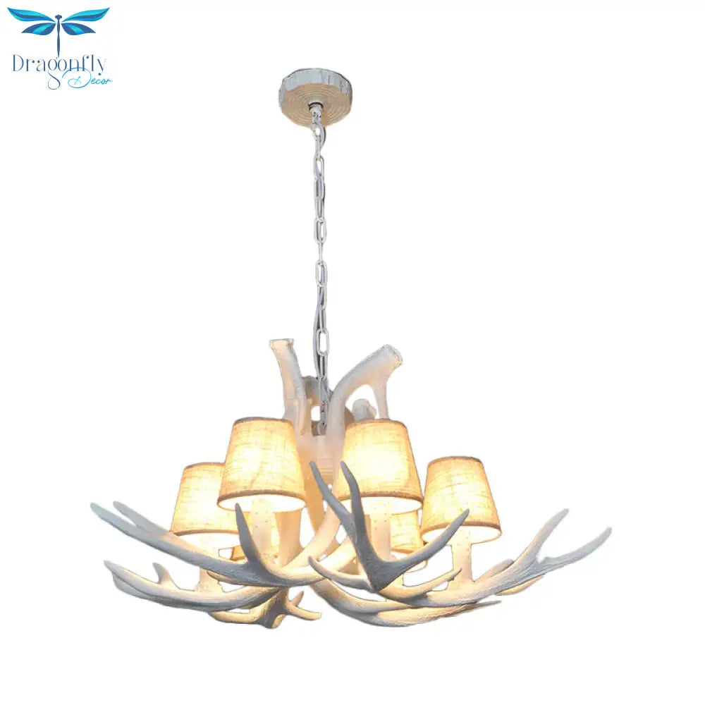 Resin White/Brown And Yellow Chandelier Lighting Antler 6 Lights Traditional Pendant Lamp For