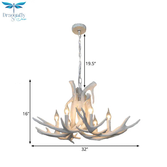 Resin White/Brown And Yellow Chandelier Lighting Antler 6 Lights Traditional Pendant Lamp For