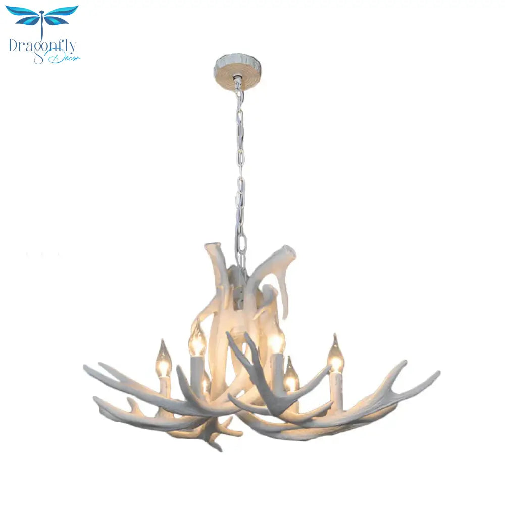 Resin White/Brown And Yellow Chandelier Lighting Antler 6 Lights Traditional Pendant Lamp For