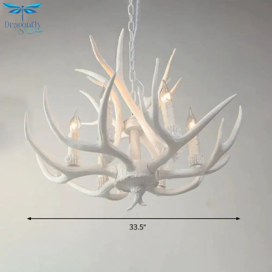 Resin White Chandelier Pendant Lighting Candelabra 4/6/8 Heads Rustic Hanging Ceiling Lamp