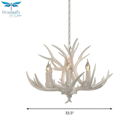 Resin White Chandelier Pendant Lighting Candelabra 4/6/8 Heads Rustic Hanging Ceiling Lamp