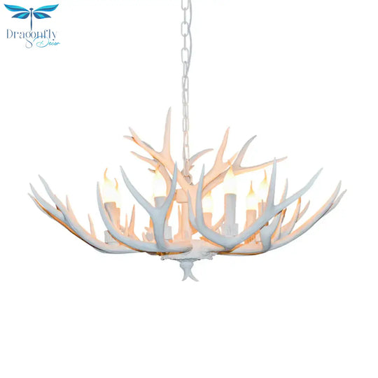 Resin White Chandelier Pendant Lighting Candelabra 4/6/8 Heads Rustic Hanging Ceiling Lamp