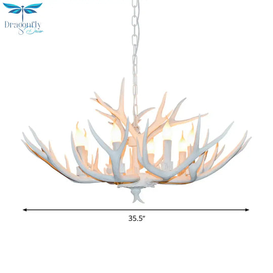 Resin White Chandelier Pendant Lighting Candelabra 4/6/8 Heads Rustic Hanging Ceiling Lamp