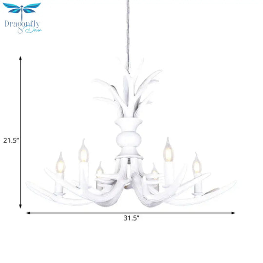 Resin White Hanging Chandelier Candle Shape 6/8 Bulbs Rustic Pendant Light Fixture For Restaurant