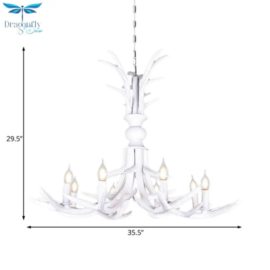 Resin White Hanging Chandelier Candle Shape 6/8 Bulbs Rustic Pendant Light Fixture For Restaurant