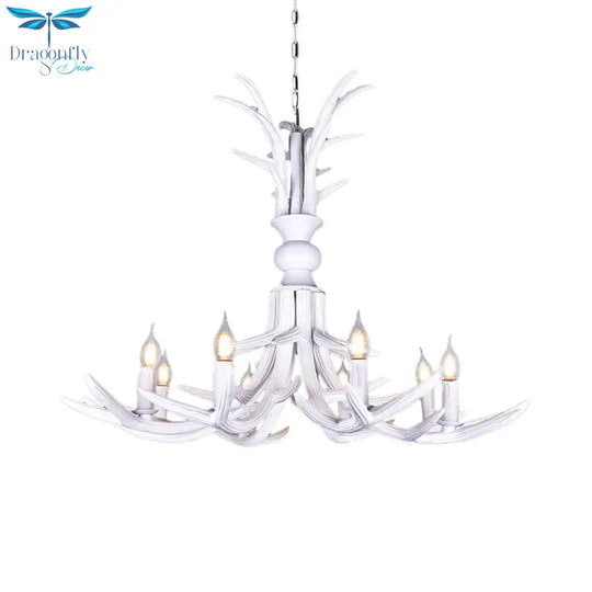 Resin White Hanging Chandelier Candle Shape 6/8 Bulbs Rustic Pendant Light Fixture For Restaurant