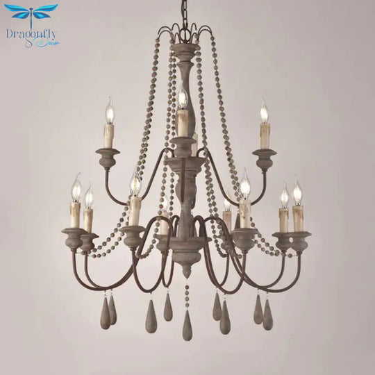 Retro 6/8/12 Heads Chandelier Lamp Grey Branch Ceiling Pendant Light With Metal Arm For Living Room