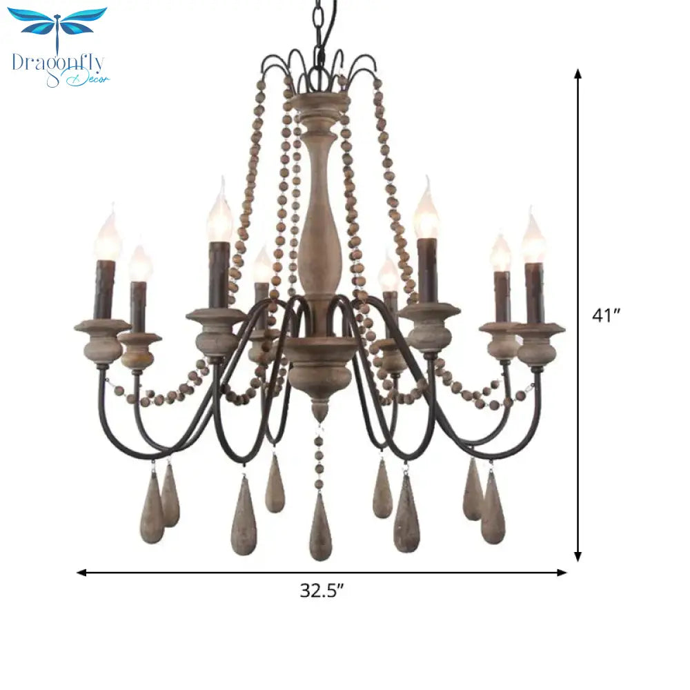 Retro 6/8/12 Heads Chandelier Lamp Grey Branch Ceiling Pendant Light With Metal Arm For Living Room
