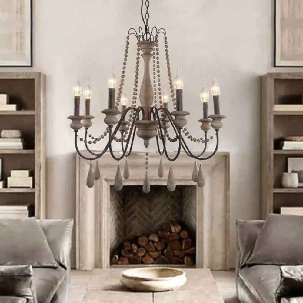 Retro 6/8/12 Heads Chandelier Lamp Grey Branch Ceiling Pendant Light With Metal Arm For Living Room