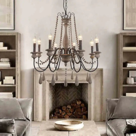 Retro 6/8/12 Heads Chandelier Lamp Grey Branch Ceiling Pendant Light With Metal Arm For Living Room