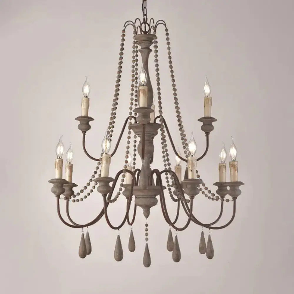 Retro 6/8/12 Heads Chandelier Lamp Grey Branch Ceiling Pendant Light With Metal Arm For Living Room