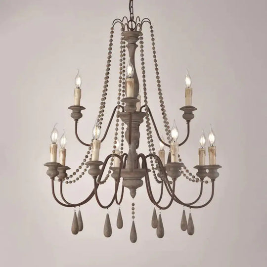 Retro 6/8/12 Heads Chandelier Lamp Grey Branch Ceiling Pendant Light With Metal Arm For Living Room