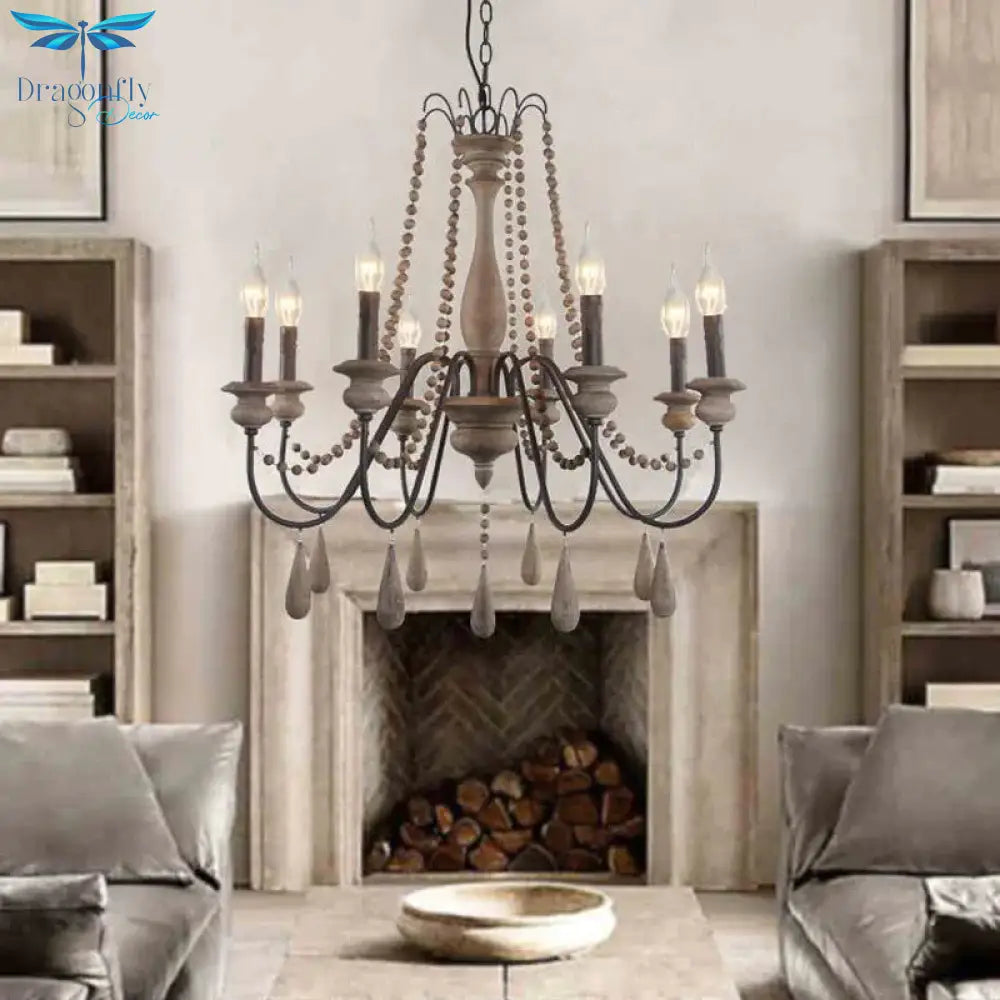 Retro 6/8/12 Heads Chandelier Lamp Grey Branch Ceiling Pendant Light With Metal Arm For Living Room