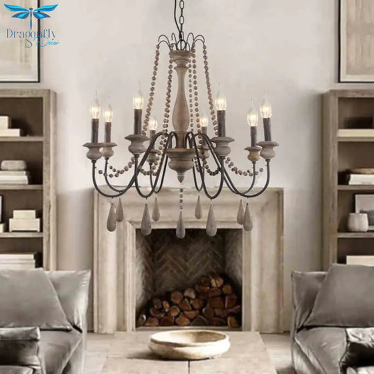 Retro 6/8/12 Heads Chandelier Lamp Grey Branch Ceiling Pendant Light With Metal Arm For Living Room