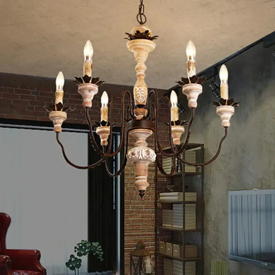 Retro Distressed Wood Living Room Chandelier Light With Swooping Arm In White 6 /