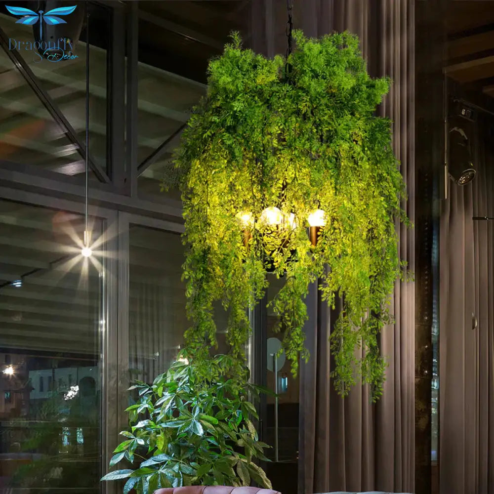 Retro Green Metallic Plant Chandelier Light For Restaurant