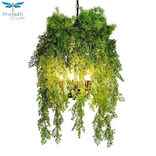 Retro Green Metallic Plant Chandelier Light For Restaurant