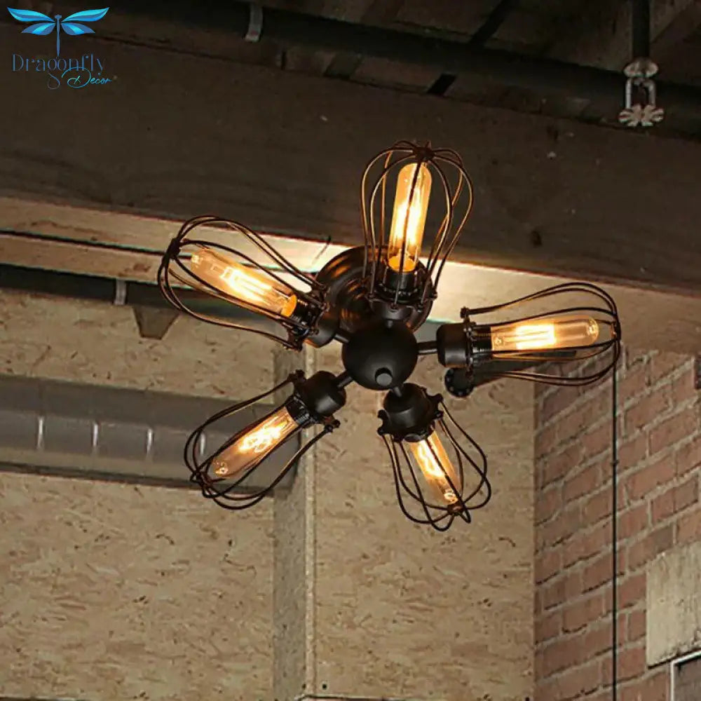 Retro Vintage Black 5 Lights Grln Ceiling E27 Lamp Fixtures For Home Bedroom/Living Room/Bar/Cafe