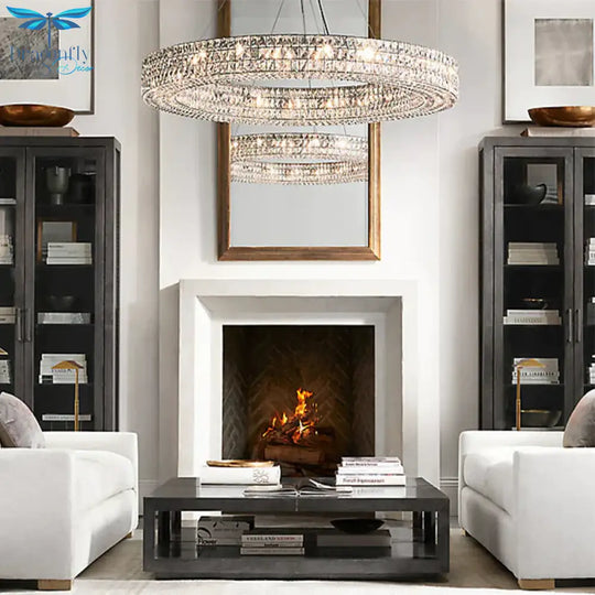 Ring Clear K9 Crystal Ceiling Pendant Light Simple 8/9 Heads Living Room Chandelier