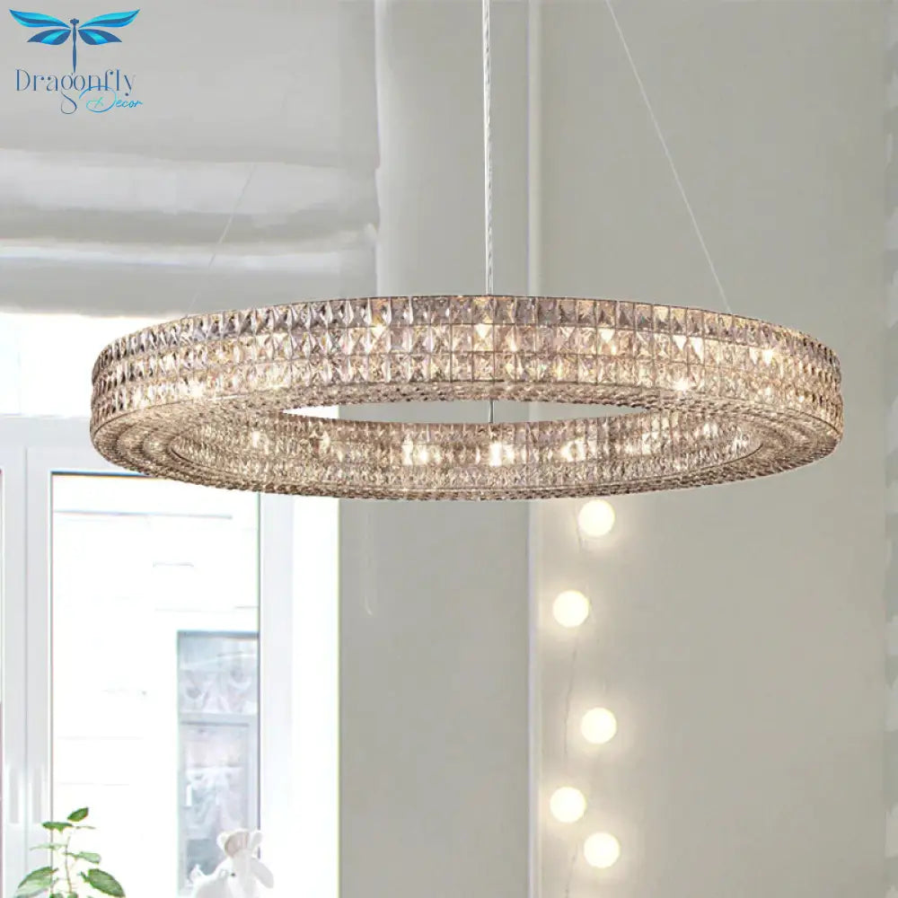 Ring Clear K9 Crystal Ceiling Pendant Light Simple 8/9 Heads Living Room Chandelier