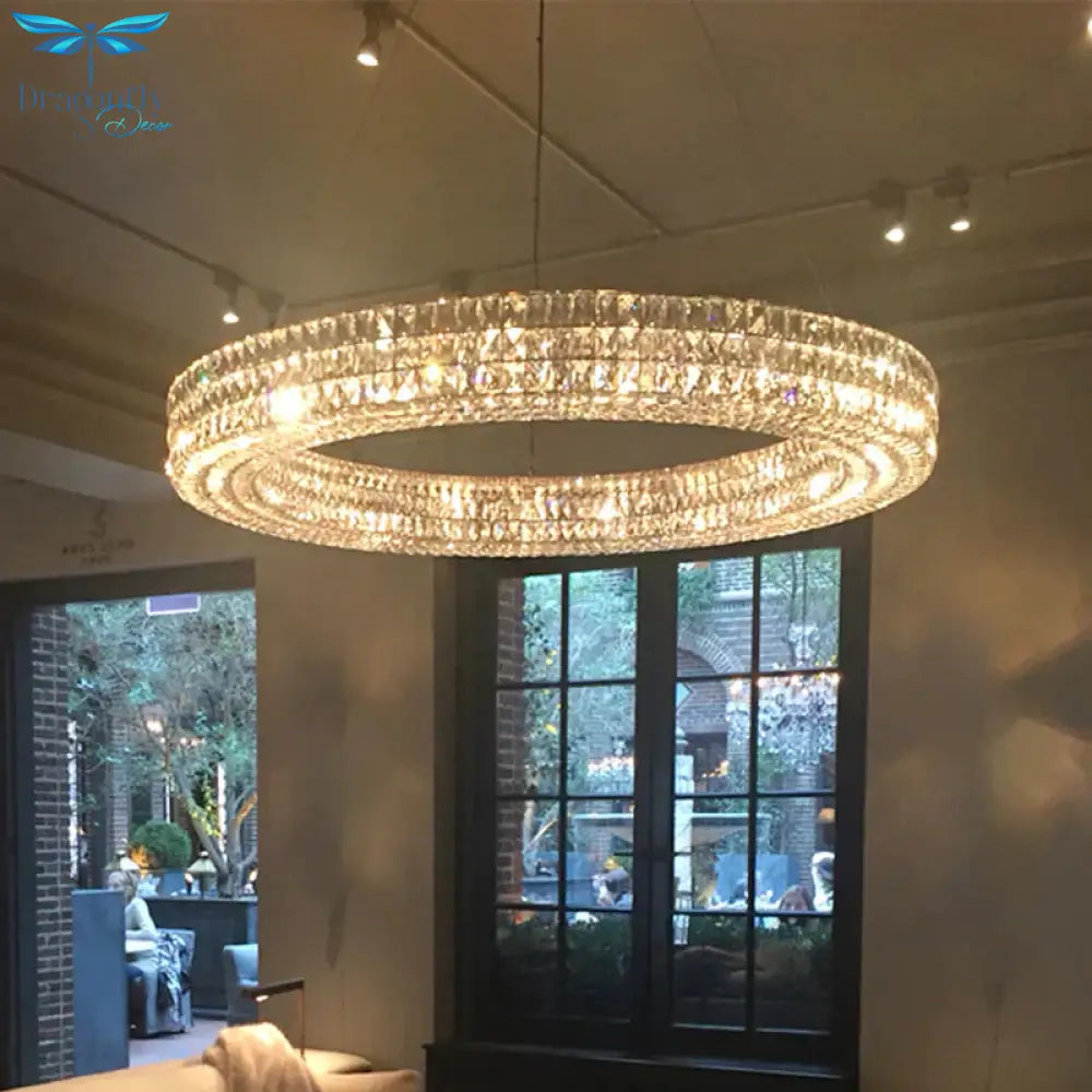 Ring Clear K9 Crystal Ceiling Pendant Light Simple 8/9 Heads Living Room Chandelier