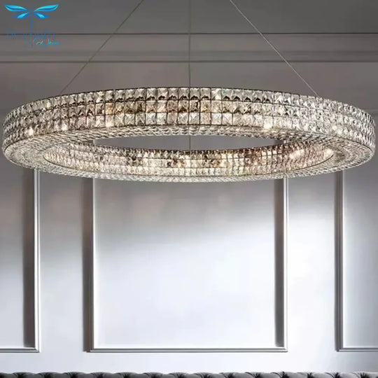 Ring Clear K9 Crystal Ceiling Pendant Light Simple 8/9 Heads Living Room Chandelier