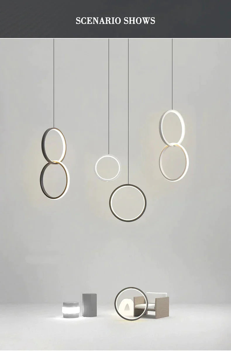 Ring Pendant Light Minimalist /Creative /Personality Bedroom Bedside Led Lights Long Line Hanging