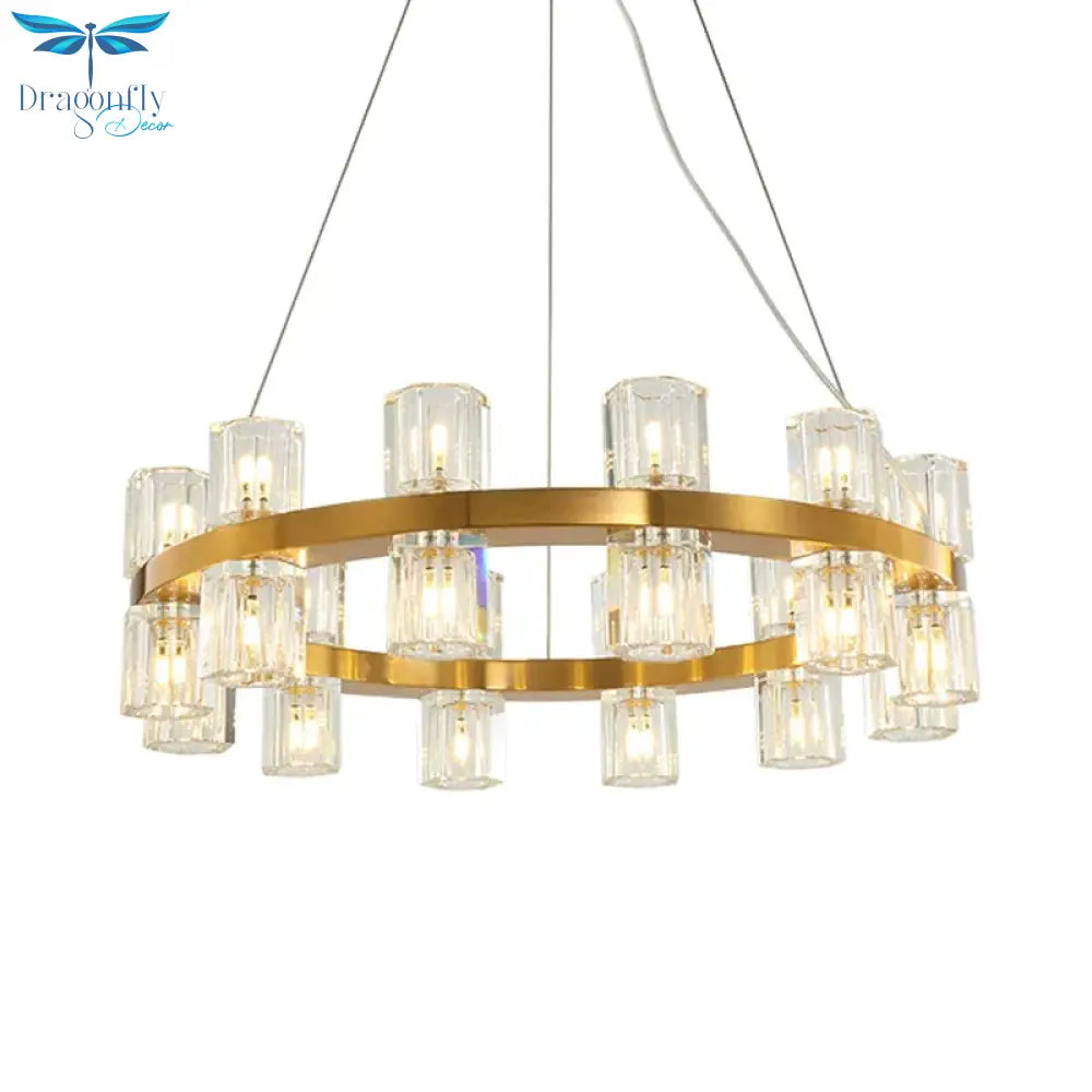 Ring Ridged Crystal Hanging Light Fixture Postmodern 24 Heads Bedroom Pendant Chandelier In Gold