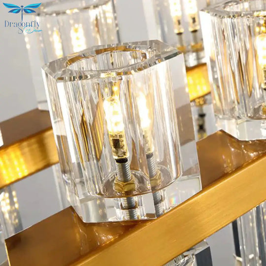 Ring Ridged Crystal Hanging Light Fixture Postmodern 24 Heads Bedroom Pendant Chandelier In Gold