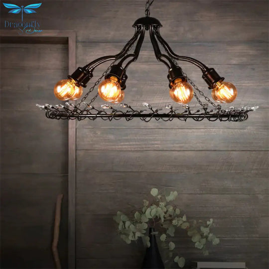 Ring Suspension Light With Clear Crystal Bead Retro Country 8 Lights Metallic Chandelier