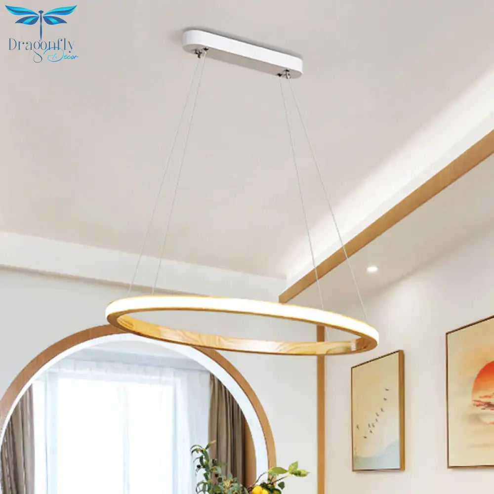 Ring Wood Chandelier Lighting Simple Style Beige 26’/37.5’ Wide Ceiling Pendant Light In Natural