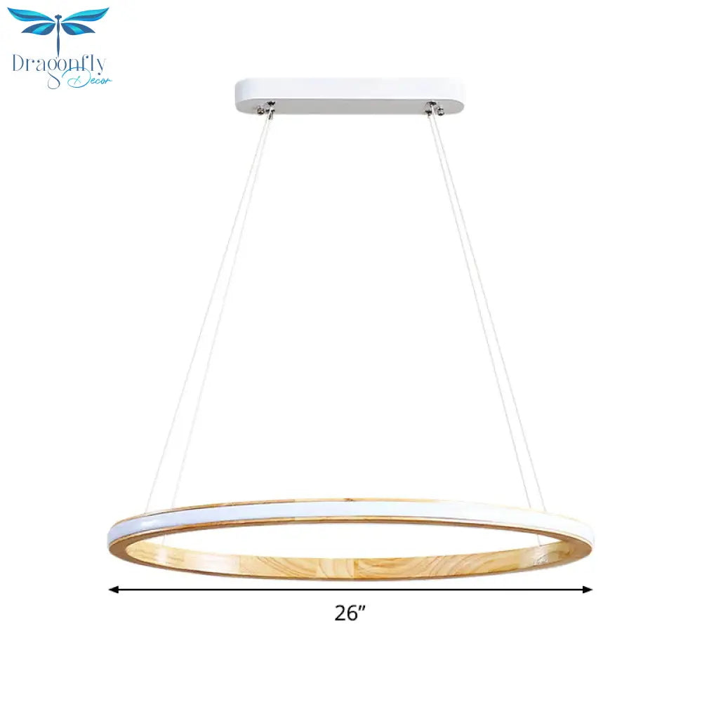 Ring Wood Chandelier Lighting Simple Style Beige 26’/37.5’ Wide Ceiling Pendant Light In Natural