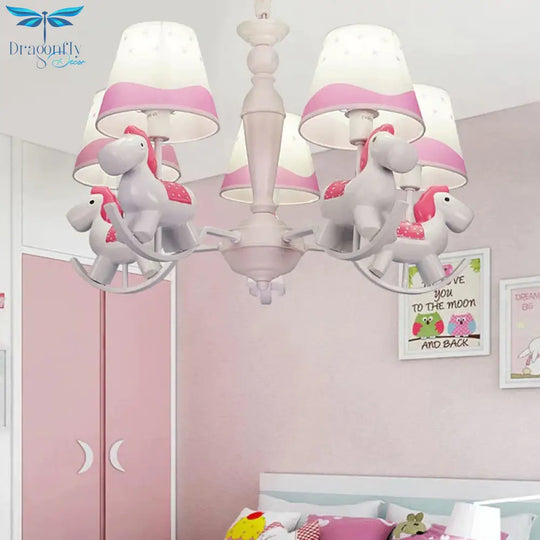 Rocking Horse Pendant Light Fixture Fabric And Metal Hanging Chandelier For Bedroom