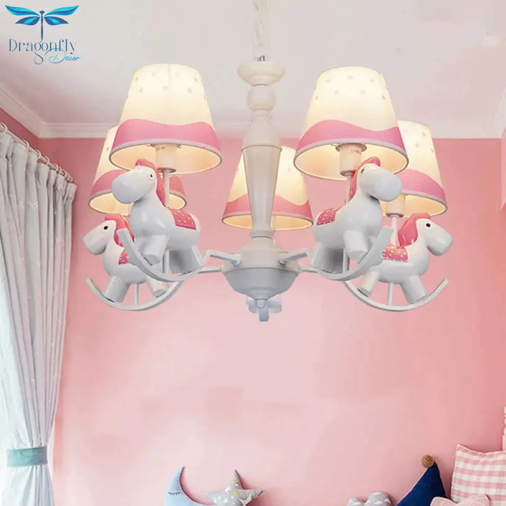 Rocking Horse Pendant Light Fixture Fabric And Metal Hanging Chandelier For Bedroom