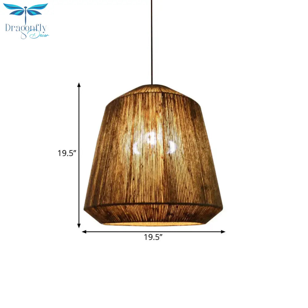 Rope Conical Hanging Chandelier Farmhouse 3 - Bulb Ceiling Pendant Light In Flaxen For Tearoom