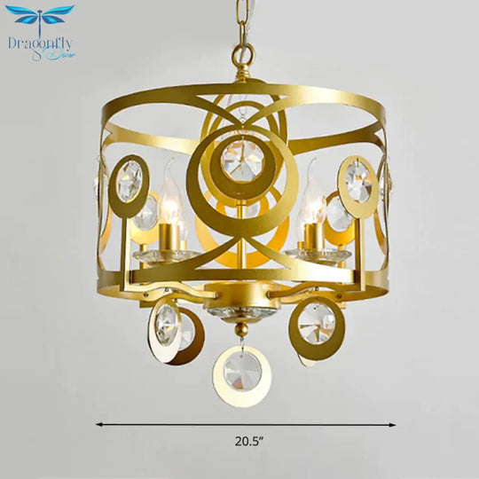 Round Bedroom Hanging Chandelier Postmodern Crystal Encrusted 4/6 Lights Gold Ceiling Pendant