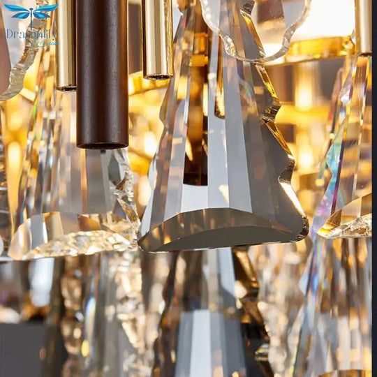 Round Ceiling Chandelier Postmodern Teardrop Crystal 7 Lights Gold Hanging Light Kit