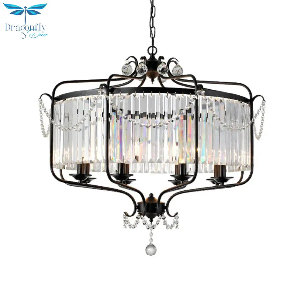 Round Crystal Chandelier Lamp Industrial Style With Wire Cage For Living Room