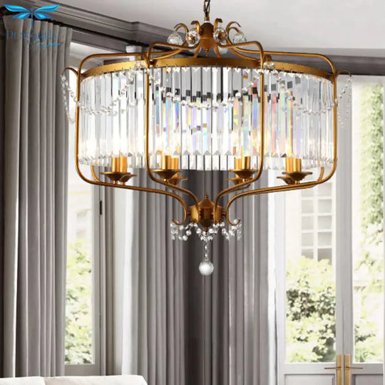 Round Crystal Chandelier Lamp Industrial Style With Wire Cage For Living Room