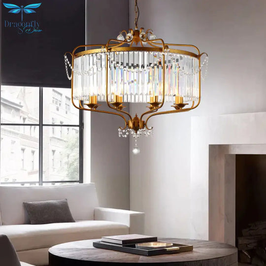 Round Crystal Chandelier Lamp Industrial Style With Wire Cage For Living Room