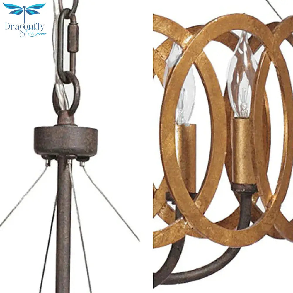 Round Metal Ceiling Light Traditional 6 - Bulb Dining Room Pendant Chandelier In Gold