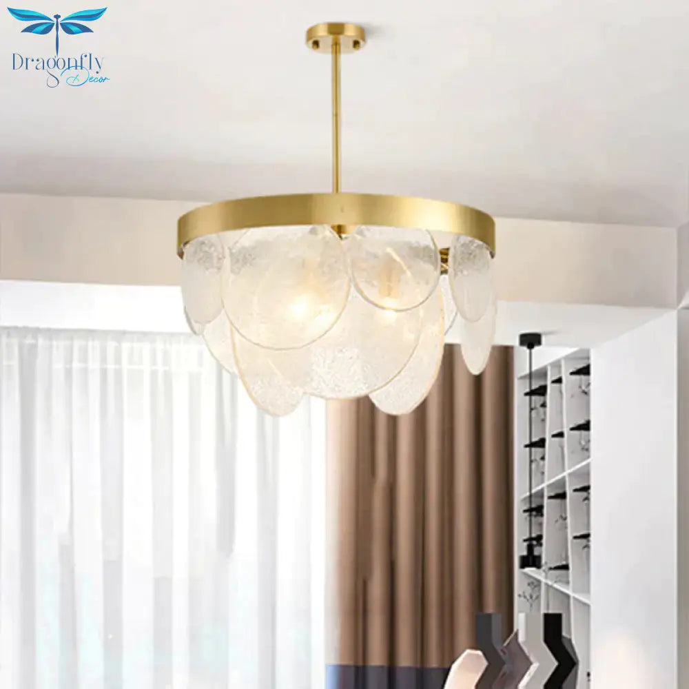Round Pendant Chandelier Traditional Brass Crystal Suspension Lighting Fixture