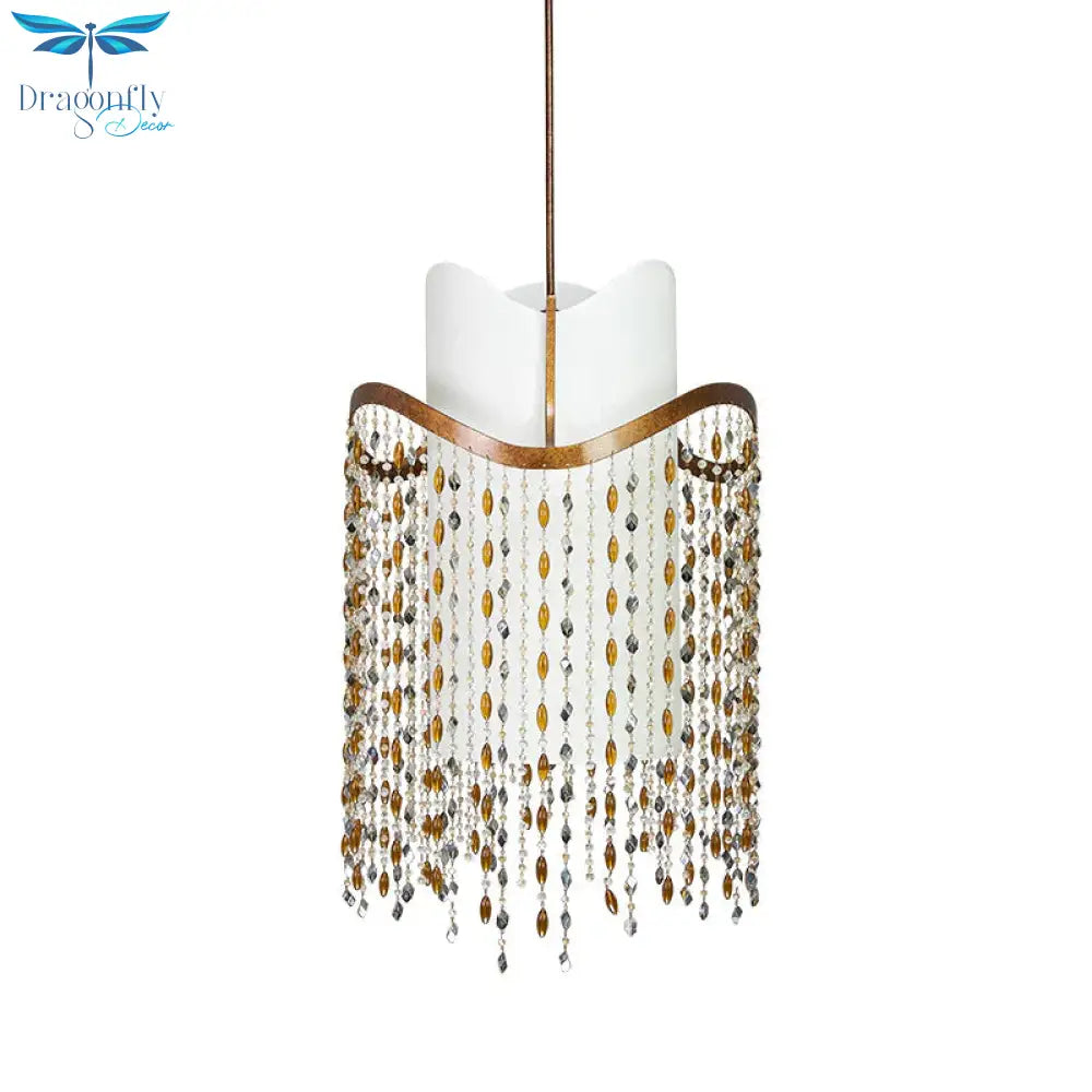 Rust 3 - Head Ceiling Pendant Rural Crystal Cascading Hanging Chandelier With Fabric Shade