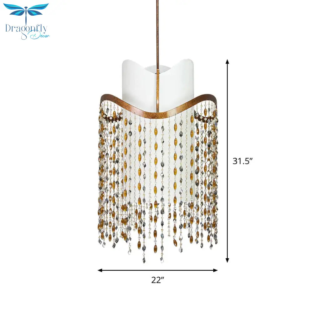 Rust 3 - Head Ceiling Pendant Rural Crystal Cascading Hanging Chandelier With Fabric Shade