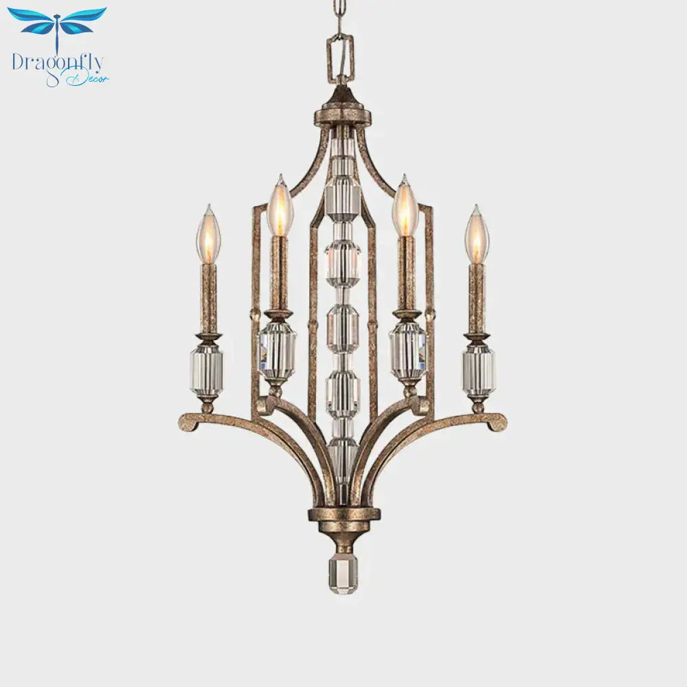Rust Candelabra Chandelier Lighting Rustic Crystal 4 Lights Living Room Hanging Lamp