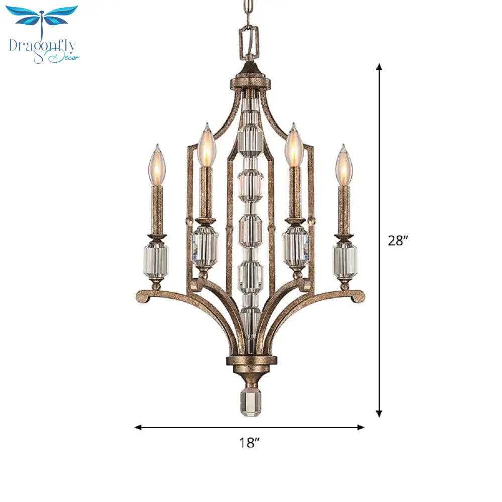 Rust Candelabra Chandelier Lighting Rustic Crystal 4 Lights Living Room Hanging Lamp