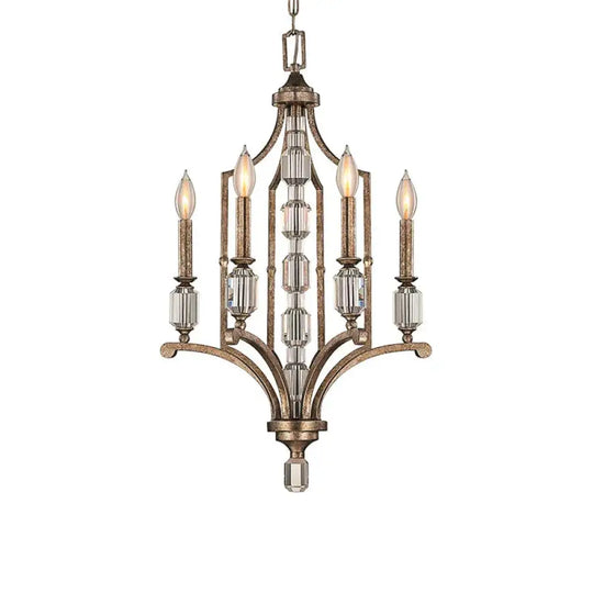 Rust Candelabra Chandelier Lighting Rustic Crystal 4 Lights Living Room Hanging Lamp