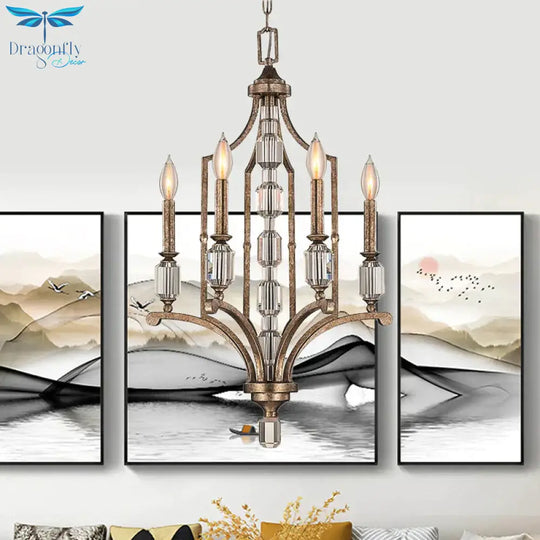 Rust Candelabra Chandelier Lighting Rustic Crystal 4 Lights Living Room Hanging Lamp