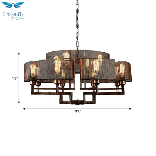 Rust Metallic Suspended Lighting Fixture 12-Light Chandelier